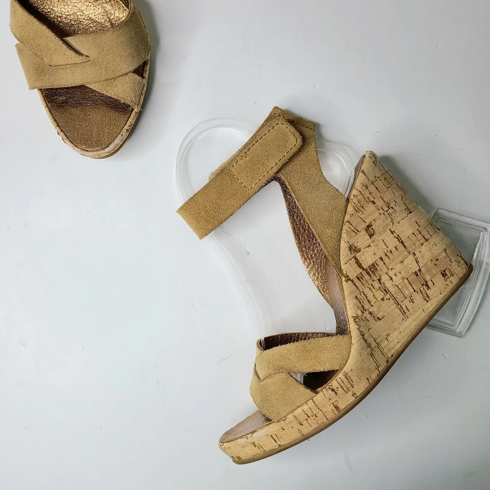 Pedro Garcia Tan Suede Ankle Strap Platform Espadrille Sandals